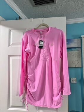 RELLECIGA Pink Long-Sleeve Swim Tee with Side Ties